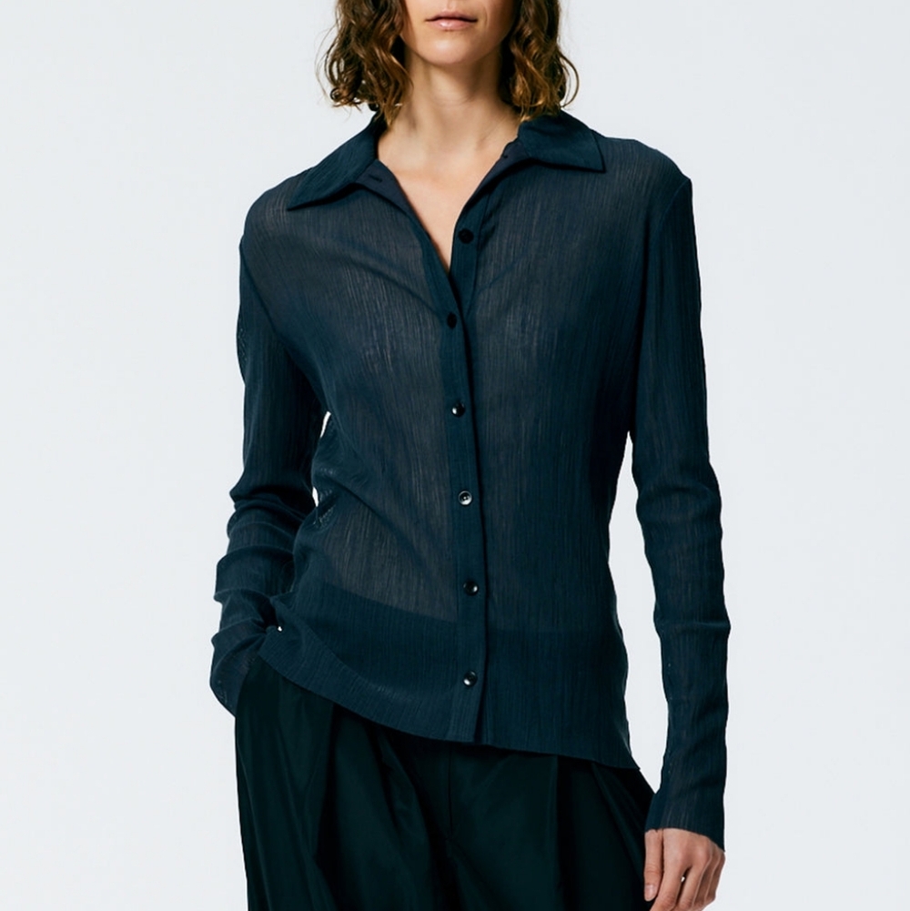 Tibi Crepe Gauze Long Sleeve Lean Shirt